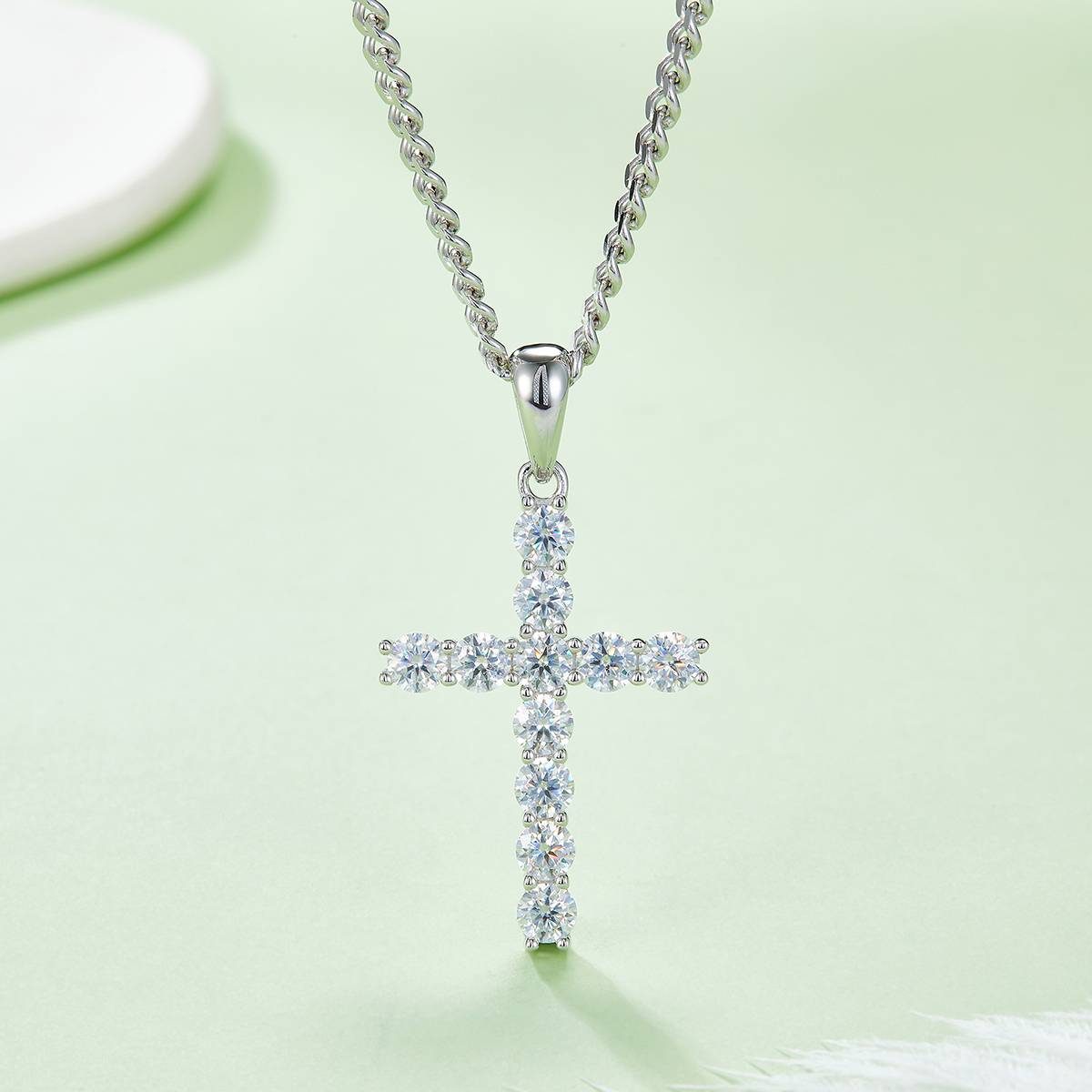 Classic Cross Necklace S925 Silver Pendant Moissanite 4.0mm D-Class